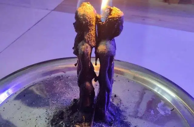 Cord Cutting Ritual in USA - Black couple candle burning down on a ritual plate